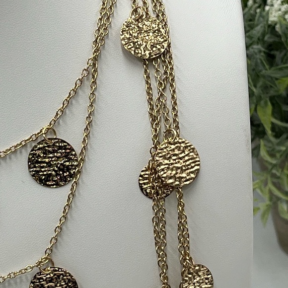 Natasha Gold Tone Multi Layered Disc Long Necklace - Picture 4 of 11